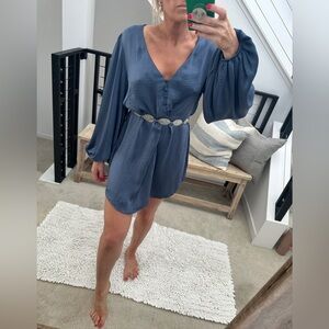 Sage & Paige Passion Fusion Blue Long Sleeve Loose Fit Mini Dress | Size M